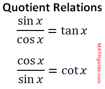 quotient relations trigonometry