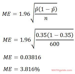 margin of error 95% formula proportion example