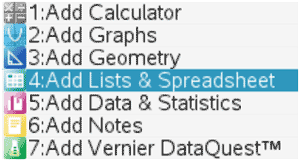ti-nspire new document lists & spreadsheet