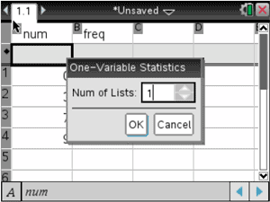 ti-nspire one-variable statistics settings