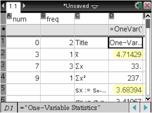 ti-nspire stat calculations one-variable statistics results screen